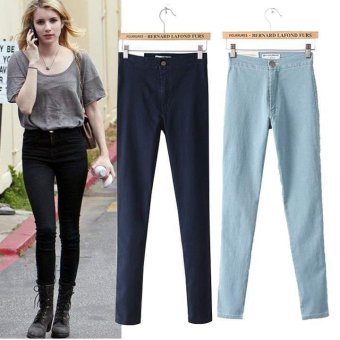 Happycat New Women's Jeans Pants Elastic Denim High Waist Pencil Pants (Navy Blue) (S)  