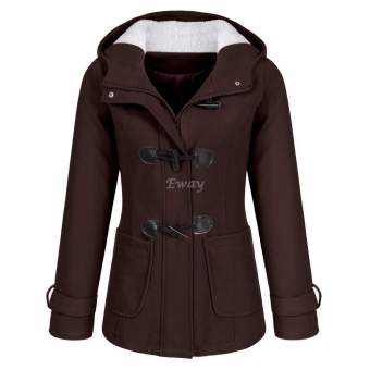 Happycat Stylish Women Casual Thick Slim Hooded Zipper Horn Buttons Coat Overcoat Jacket (Gray) (S) - intl  