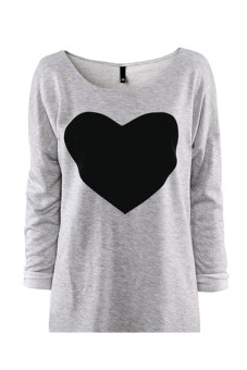 Heart Printed Long Sleeved Round Neck T Shirt (Grey)  