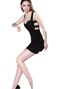 Hengsong Sexy Dress Sleeveless Bandage Backless Cocktail Party Black  