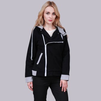 HengSong Women Ladies Cotton Patchwork Casual Side Zipper Solid Jacket Outerwear Black - intl  