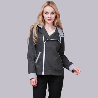 HengSong Women Ladies Cotton Patchwork Casual Side Zipper Solid Jacket Outerwear Dark Grey - intl  