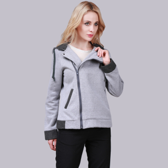 HengSong Women Ladies Cotton Patchwork Casual Side Zipper Solid Jacket Outerwear Light Grey - intl  