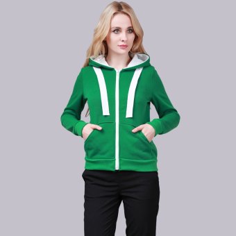 HengSong Women Ladies Cotton Patchwork Casual Zipper Solid Jacket Outerwear Green - intl  