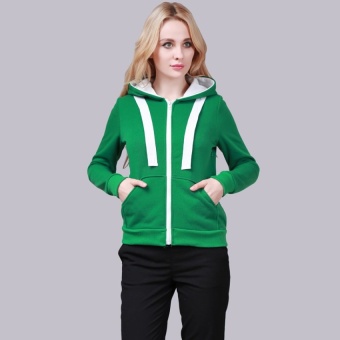HengSong Women Ladies Cotton Patchwork Casual Zipper Solid Jacket Outerwear Green  - intl  