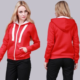 HengSong Women Ladies Cotton Patchwork Casual Zipper Solid Jacket Outerwear Red - intl  