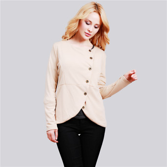 HengSong Women Ladies Slim Plain Button Irregular Coat Office Lady Jackets Khaki  