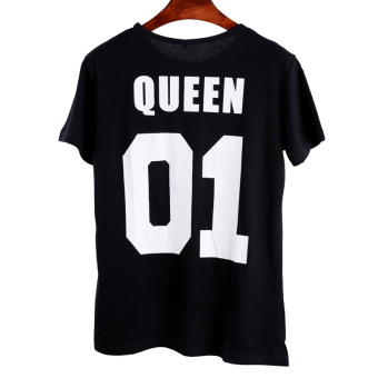 HengSong Women Punk Hip Hop Casual Short-sleeve T-Shirt Queen01 Letter Tops Black  