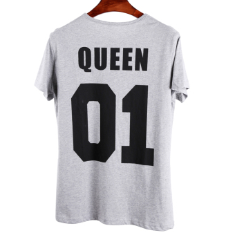 HengSong Women Punk Hip Hop Casual Short-sleeve T-Shirt Queen01 Letter Tops Grey  