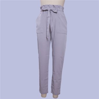 HengSong Women's Causal Elastic Waist Belt Pants Grey - Intl  