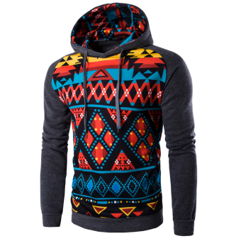 Hequ Casual Fashion Men Hooded Geometry Print Sweatershirt Colorfull Autumn Hoodies DarkGrey - intl  