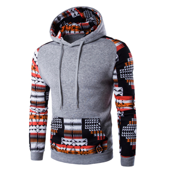 Hequ Fashion Men Casual Hooded Geometry Print Sweatershirt Multicolor Hoodies LightGrey - intl  