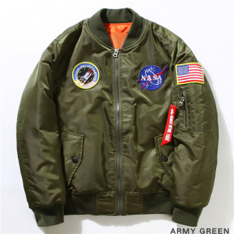 Hequ Freelee terbang Nasa jaket nilon orang Amerika Universitas Perguruan Tinggi surat penerbangan pembom jaket hijau tentara  