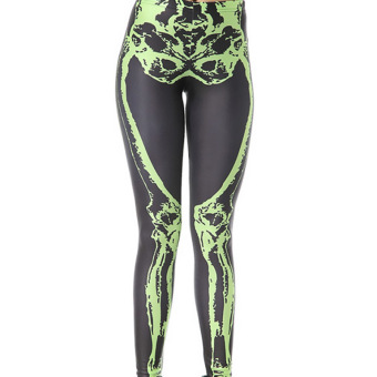 Hequ High quality leggings women Slim fashion Mechanical Bones Black Leggings digital print skull leggings Green - intl  