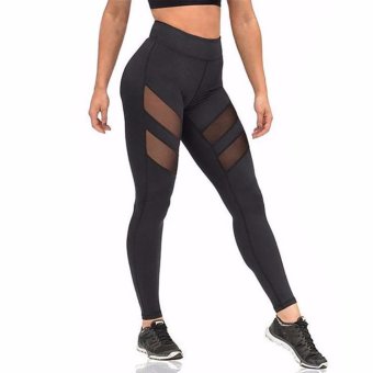 Hequ HimanJie Women Sports Yoga Pants Running Tights Hollow net yarn Leggings Gym Skinny Fitness Sportswear Black - intl  