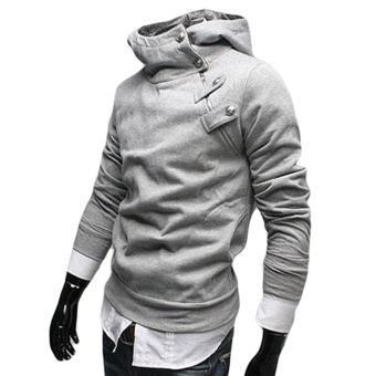 Hequ Men's Winter Thick Fleece Oblique Zipper Metal Buckle Hoodie Light Grey - intl  
