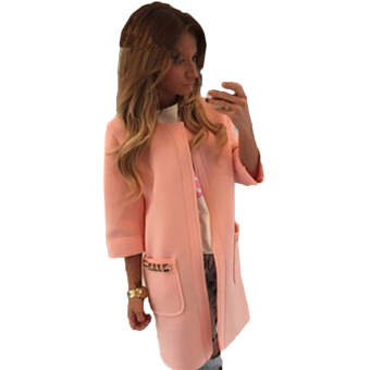 Hequ New Brand Chain Pocket Long Jacket Russian Women Autumn Candy Color Coat Pink - intl  