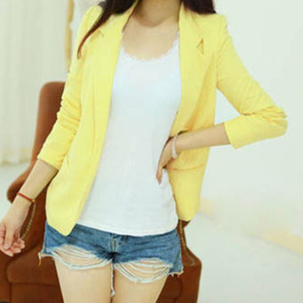 Hequ Women Candy Colored Slim Blazer Women Blazer None Button Lapel Long Sleeve Suit Blazer Yellow - intl  