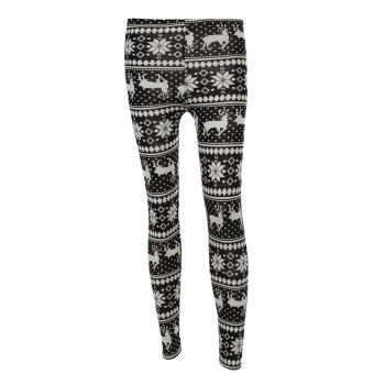 Hequ Women Fashion Warm Straight Fit Pant Snowflake Cotton Blend Legging All Match Christmas Deer Snow Pant Black - intl  