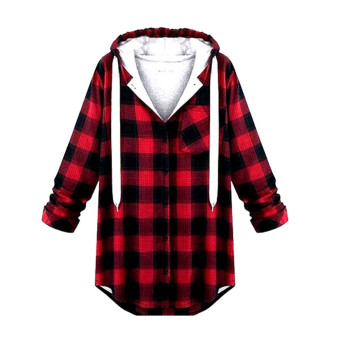 High Quality Casual Women Red Plaid Jacket Sweatshirt Hooded Outerwear Jumper Pullover Plaid - intl  