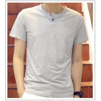 High Quality Fashion Pure Cotton Short Sleeve Solid Color European Fat Big Size M-4XL Round Neck Men T Shirt(Grey) - Intl  