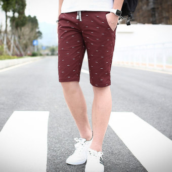 High Quality New Pattern Fishbone Printed Pure Cotton Summer Leisure Casual Men Shorts(Red) - Intl  