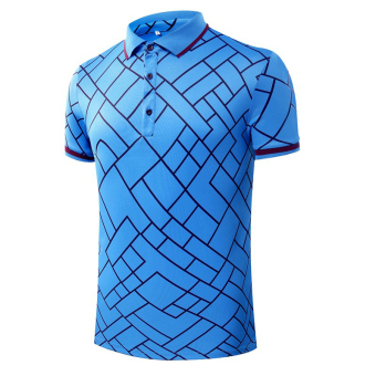 High quality short sleeve sports ani-wrinkle soft plaid checked menpolo shirt(blue) (Intl)  