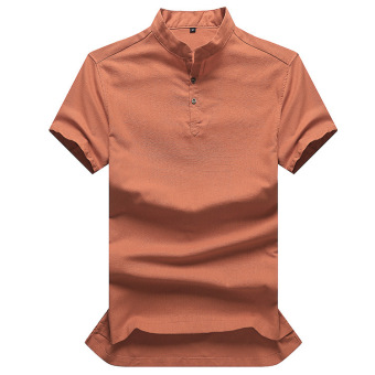 High quality summer Short Sleeve stand collar iron free easy careflax linen Men t shirt(brown) (Intl)  