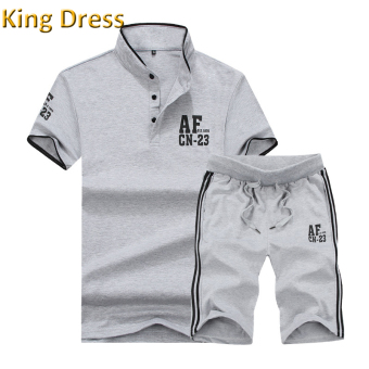 High Quality Summer Stand Collar Leisure New Pattern Men Shorts Polo Shirt Set(Grey) - Intl  