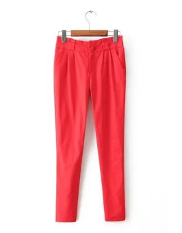 High Quality Women Cotton Trousers 2015 Spring Wild Casual Pants Pure Color Slim Pants All-Match Pencil Pants Hot Sale S-XL Red  