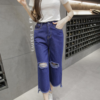 HIGH WAIST  wide leg DENIM PENCIL PANTS JEANS TROUSERS -blue - Intl  