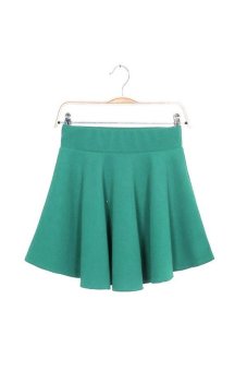 High Waist Flared Pleated Mini Skirt (Green)  