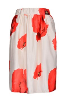 High Waist Floral Midi Skirt (White/Red)  