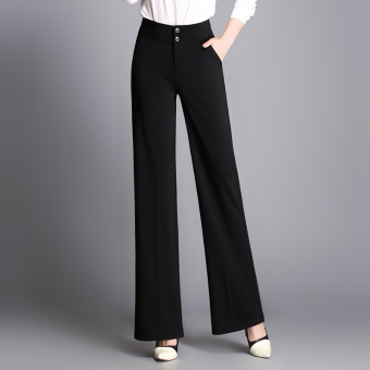 High Waist Women Black Suit Pant Wide Leg Slim Straight Loose Trousers for Casual or Formal OL Work - intl  