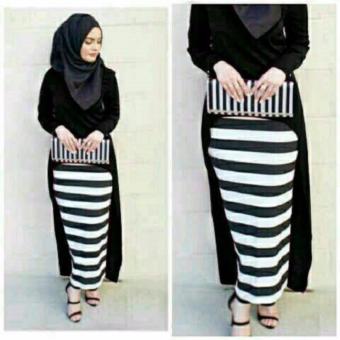Hijab Monika Jersey Stripe Set 3in1 - Hitam  