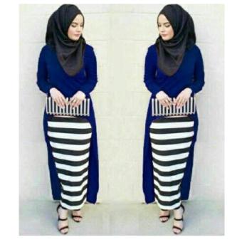 Hijab Monika Jersey Stripe Set 3in1 - Navy  