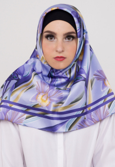 Hijabstore - Angel Lelga Original Scarf AL 002 - Ungu Motif Bunga  