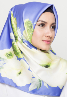 Hijabstore - Angel Lelga Original Scarf AL 046 - Blue Motif Bunga  