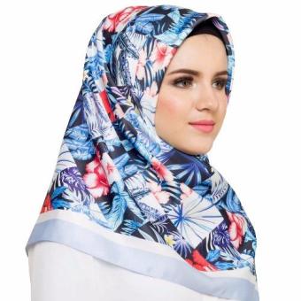 Hijabstore - Moshaict By Itang Yunasz AL 066 - Biru Motif Bunga  