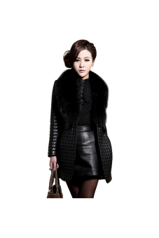 HKS Autumn Winter New Fashionable Womens Faux Leather Faux Fur Black Coat XL  