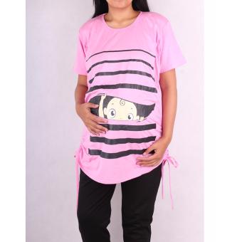 HMILL Baju Hamil Blus Hamil Kaos Menyusui 1434 - Pink  