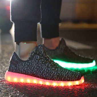 HMT 7 Colors USB Charging Light LED Luminous Unisex Men & Women Sneakers Sprot Shoes, Yezzy Black  