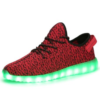 HMT 7 Colors USB Charging Light LED Luminous Unisex Men & Women Sneakers Sprot Shoes, Yezzy Red  