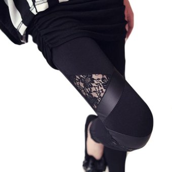 Hot Charming Lace Leggings Skinny Stretch Pants Triangular PU Leather Sexy splice Design Cool Style Punk Gothic Rock - intl  