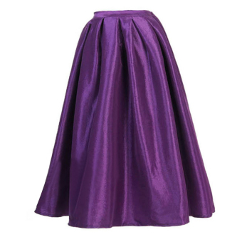 Hot Ladies Retro Bubble Skirt High Waist Elastic Pleated Party Ball Prom Skirt (Purple)  