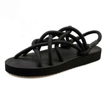 Hot Sale Summer Women's Woven Couple Shoes Beach Sandals (Black) - Intl  