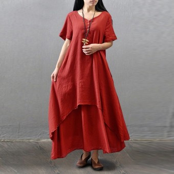 Hot Sale ZANZEA Fashion Summer Dress 2016 Sexy Women Casual Short Sleeve Cotton Linen Dresses Long Maxi Vestidos Plus Size S-5XL Red - Intl  