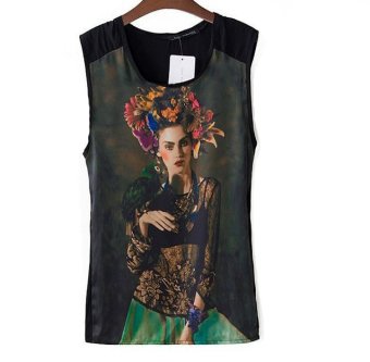 Hot Selling Woman Blusas Vintage sleeveless Shirts Elegant beauty girl print blouses sexy Retro Tops Blusas Femininas S-L Style 1  
