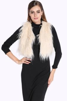 Hot Women's Winter Sleeveless Warm Faux Fur Short Vest Jacket Waistcoat Coat Beige - intl  