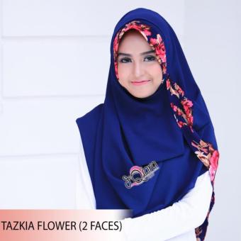 HQo Hijab Jilbab Kerudung Pashmina Instan Tazkia Pad Flower - Navy  